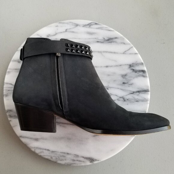Barbara Bui Black Suede Booties Rhinestone Strap US Size 11M Ankle Boots Italy - Picture 9 of 14